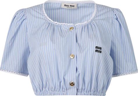 miu miu striped crop top|Light Blue Striped Chambray Crop Top .